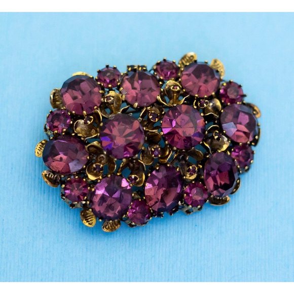 Vintage Royal Purple Rhinestone Brooch made in Austria - N29 - Picture 1 of 4